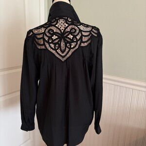 Vintage Womens black lacy cutout shirt